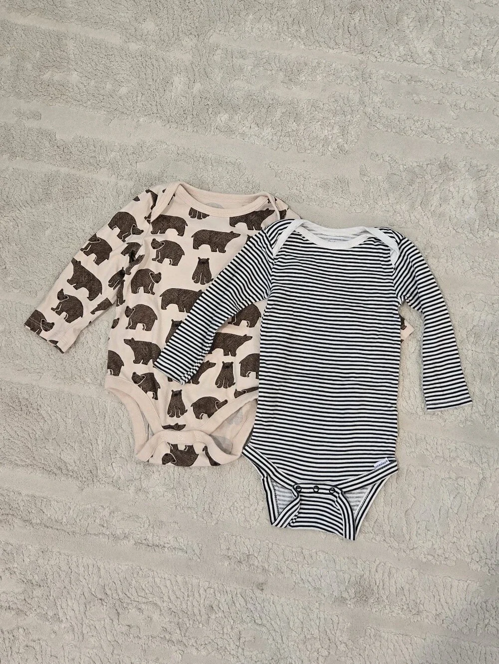 Gap Gerber - Set Of 2 Baby Long-Sleeve Bodysuits - Bear Print & Black Stripe